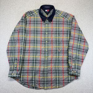 Vintage 90s Tommy Hilfiger Plaid Flannel Shirt Men’s XL Corduroy Collar
